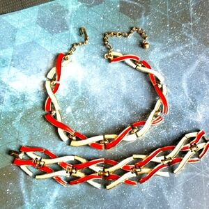 Vintage Marvella set necklace bracelet red and white enamel X set